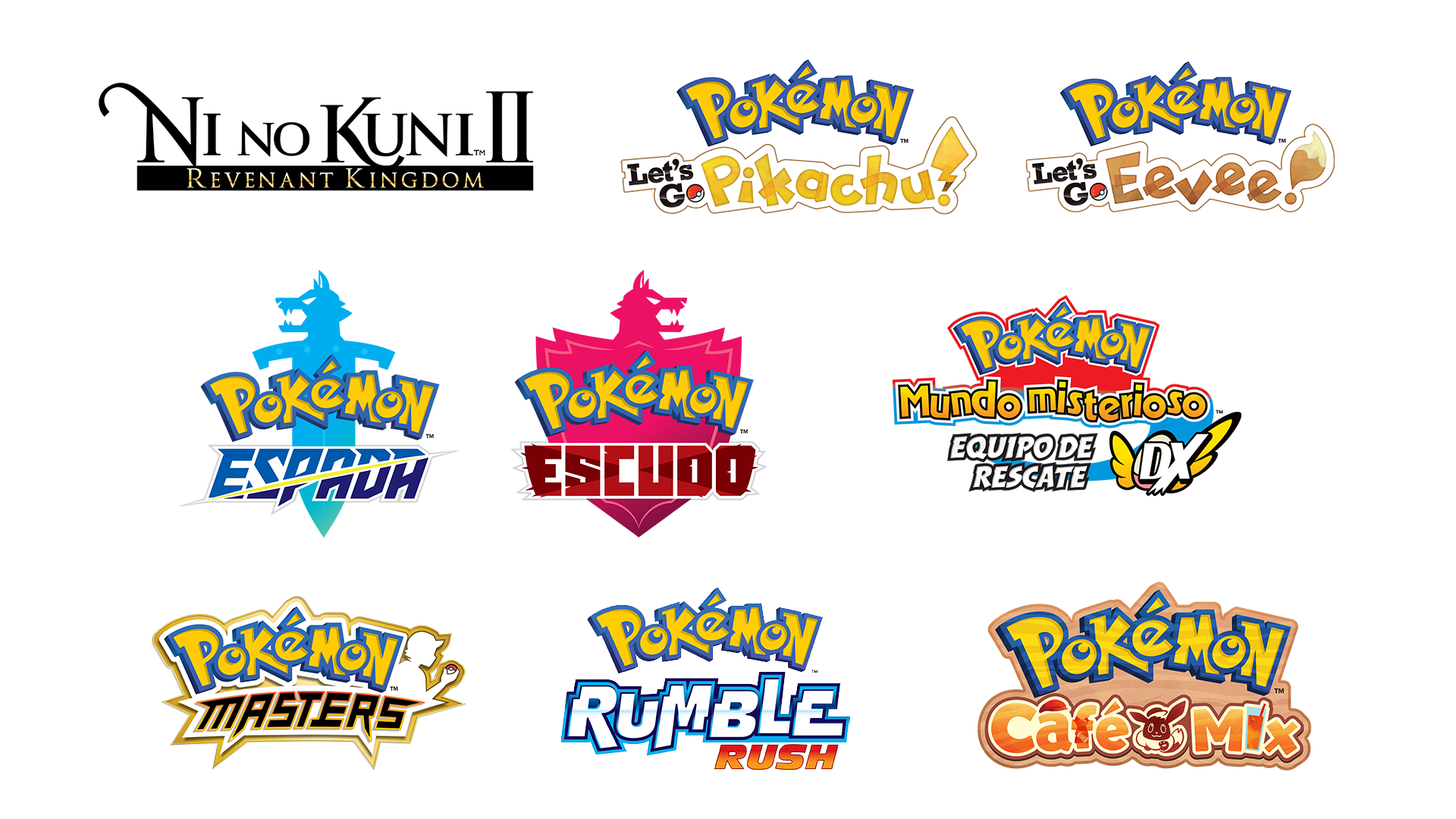 Ni no Kuni 2, Pokémon Let's Go Pikachu, Pokémon Let's Go Eevee, Pokémon Espada, Pokémon Escudo, Pokémon Mundo misterioso: Equipo de rescate DX, Pokémon Masters, Pokémon Rumble Rush, Pokémon Café Mix
